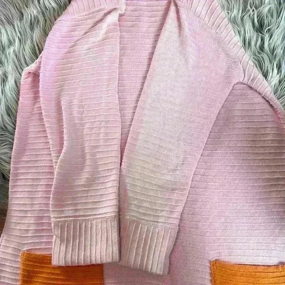 Margret Winters 100% Cotton Pink Shift Dress w/ Orange Pockets Artisan Knit Mod - Picture 6 of 12